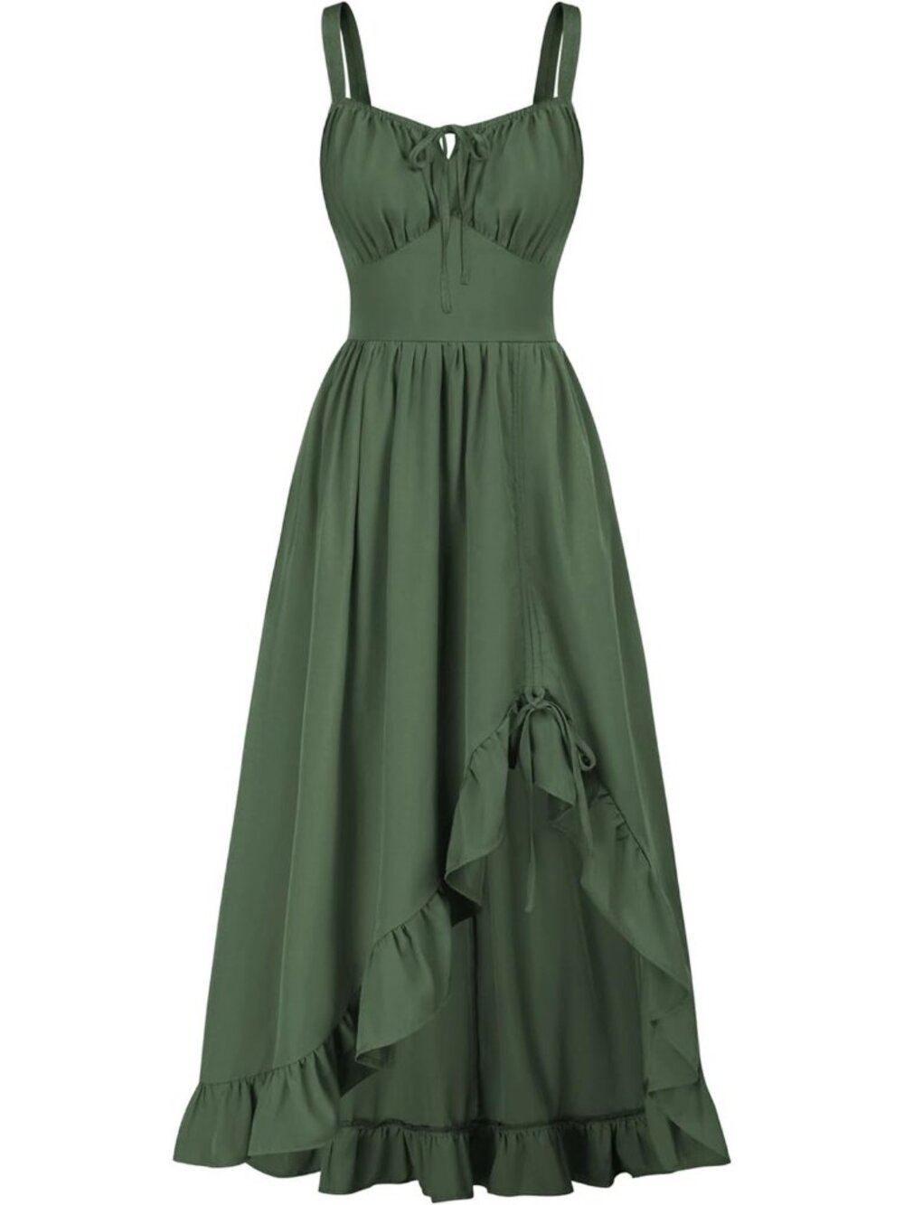 Women's Army Green Sleeveless Renaissance Corset Flowy Milkmaid Costumes Dress